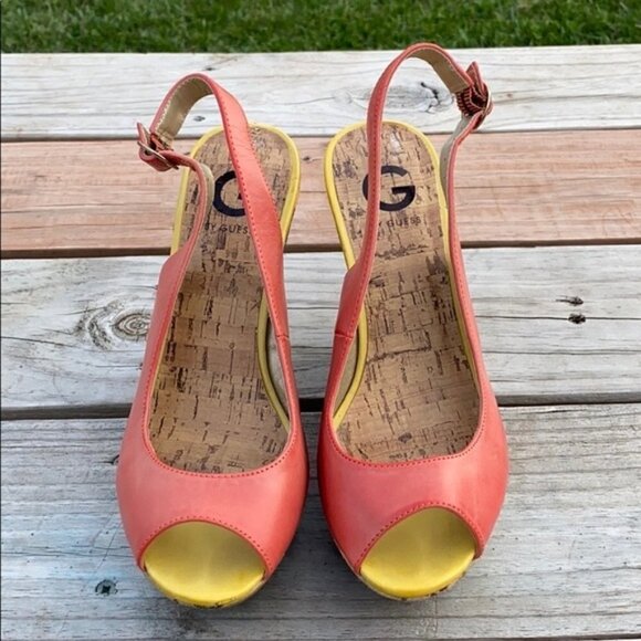 G by Guess Immage Peep Toe Tie Dye Platform Wedges - Picture 5 of 8